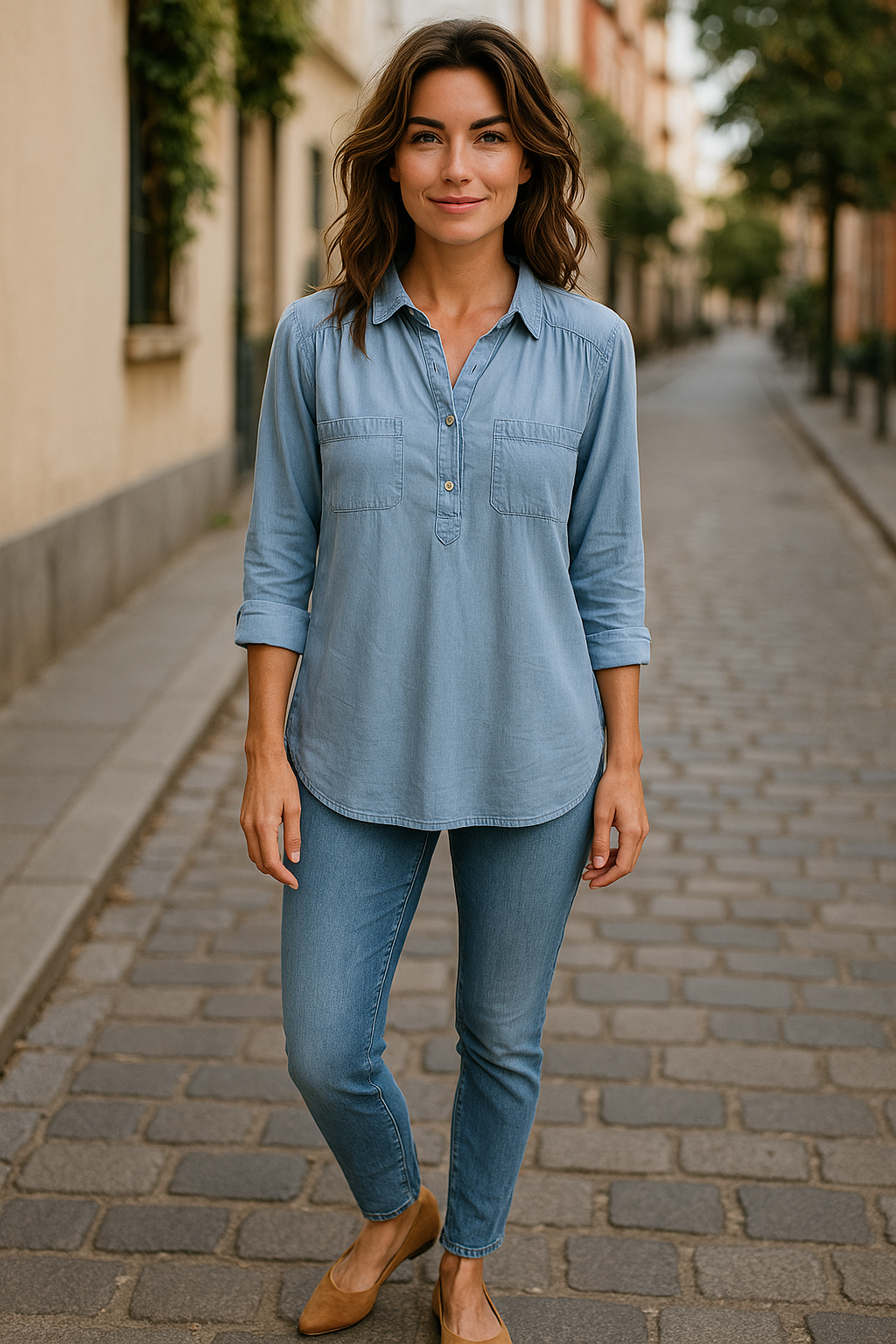 Camisa Jeans cuello V