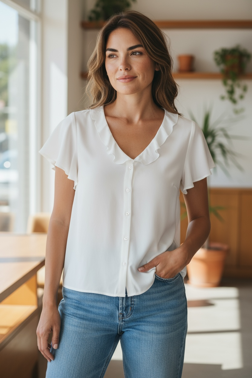 Blusa  vuelos, talla 46 100% viscosa, marca verme $12.990