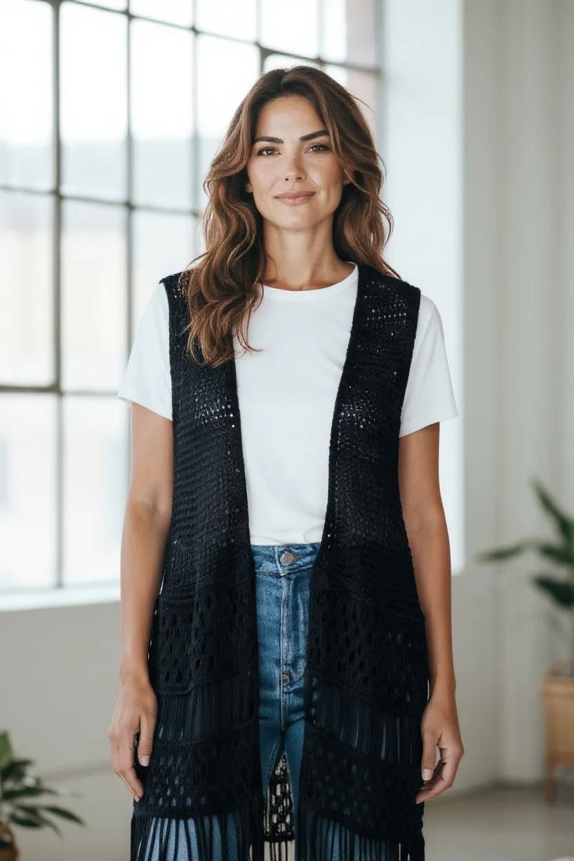 Cardigan Largo con flecos, marca Atmosphere talla M $19.990